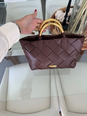 Rebecca Minkoff Chocolate Brown Woven Mini Tote with Gold Handles